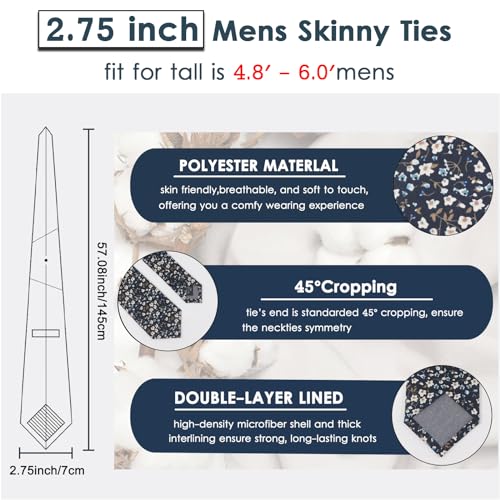 Image of Mantieqingway Floral Ties for Men Skinny Cotton Tie Flower Necktie