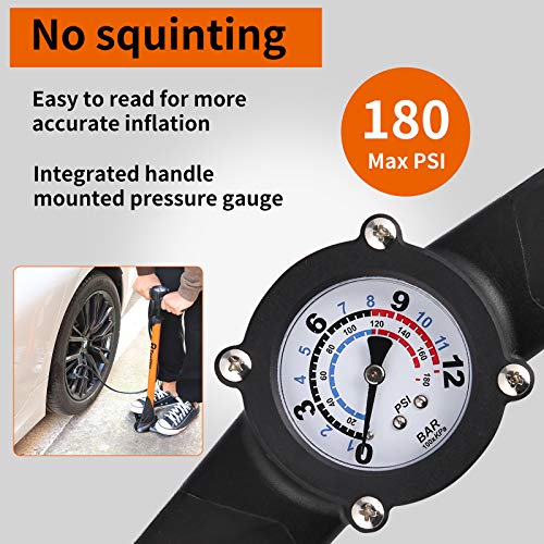 TOOLITIN Pro Bike Pump, Ergonomic Bicycle Pump with Integrated Handle Mounted Pressure Gauge, 180 Psi, Fits Presta and Schrader Valve by TOOLITIN - Image 3