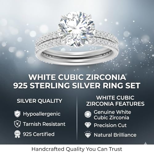 Image of Choose Your Gemstone Hidden Diamond CZ Wedding Set 925 Sterling Silver Round Shape Wedding Ring Sets Minimal Modern Design Birthday Gift Wedding Gift US Size 4 to 12
