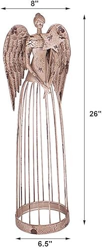 Miniatura 2 de Attraction Design (ATTRG) Estatua de ángel de jardín de metal envejecido con varita de estrella, decoración de jardín de ángeles para interiores y