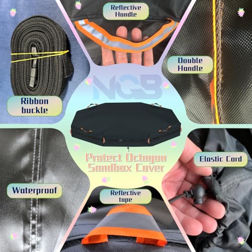 Image of Octagon Sandbox Cover, 600D Waterproof Oxford Cloth with Two Warning Sign Carry Handles and a Circle of 7 Meters Windproof Buckle,Elastic Drawstring Double Layer Windproof.(85 inch L x 78 inch W x 9 inch H)