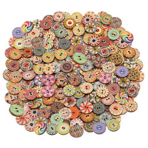RIIRCSGE Lot de 200 Boutons en Bois pour Travaux Manuels, Assortiment de Boutons Ronds Vintage en Forme de Fleurs en Bois pour Couture Artisanat et Bricolage...