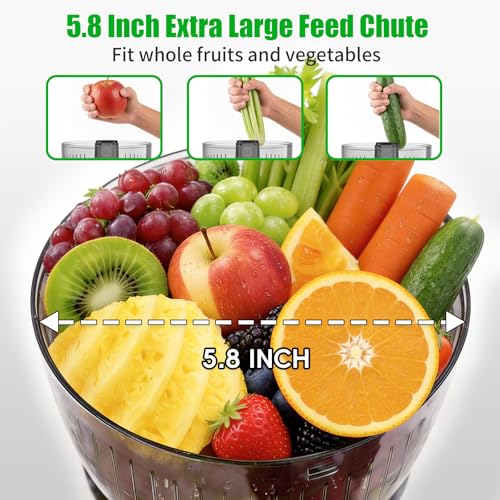 Image of Juicer Machines, Cold Press Juicer with 5.8 inch Wide Feed Chute, 300W Slow Masticating Juicer for Whole Fruits & Vegetables, High Juice Yield, Easy to Clean, BPA Free Juice Extractor Machine