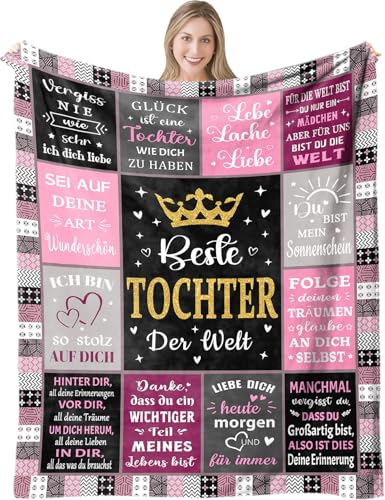 Kuscheldecke Tochter Geschenke von Mama und Papa 150 x 200 cm |...