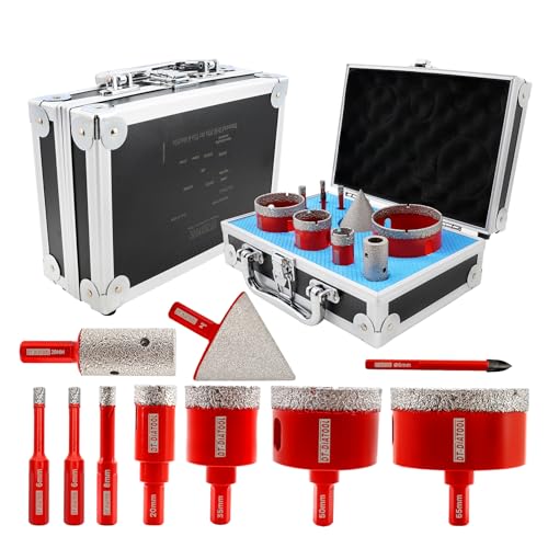 DT-DIATOOL Diamond Tile Hole Saw Kit - Diamond Drill Bits with Triangle Shank 6/6/8/20/35/50/65mm + 6mm Positioning Drill Bit+20mm Milling Bit+50mm Chamfer Bit for Porcelain Tile Marble