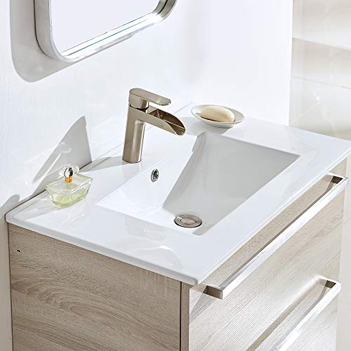 ENGELCH Modern Wall Mounted Bathroom Vanity, 29\" Greyish 2 Drawers Floating Bathroom Vanity, Storage Cabinet with White Ceramic Vessel Basin Top Vanity Sink Combo - Thumbnail 2