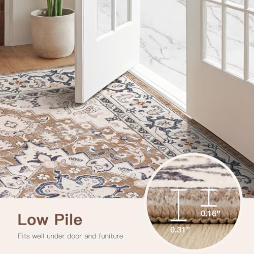 Lofus 2x3 Washable Rug for Entryway Bathroom, Non Slip Kitchen Mats for Floor, Vintage Soft Door Mat Indoor Entrance, Small Area Rugs, Farmhouse Carpet for Entry Living Room Bedroom, Floral Brown