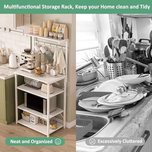 جانتينز قاعدة قهوة عصرية على شكل حرف L من 4 طبقات مع 5 خطافات على شكل حرف S، 4 ارفف، وحدة تخزين المطبخ، تركيب سطح الطاولة، لمسة نهائية لامعة، للبالغين، 41 سم (عرض) × 35 سم (عمق) × 101 سم (ارتفاع)، 9