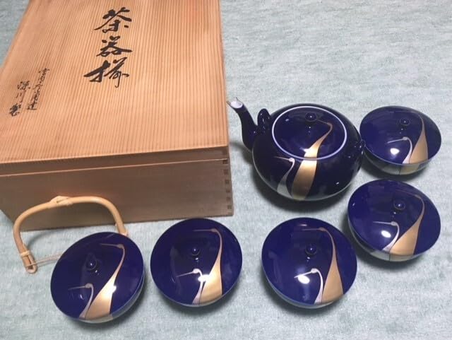 Amazon.co.jp: 深川製磁 瑠璃金銀彩鶴 夫婦鶴 急須と蓋付き