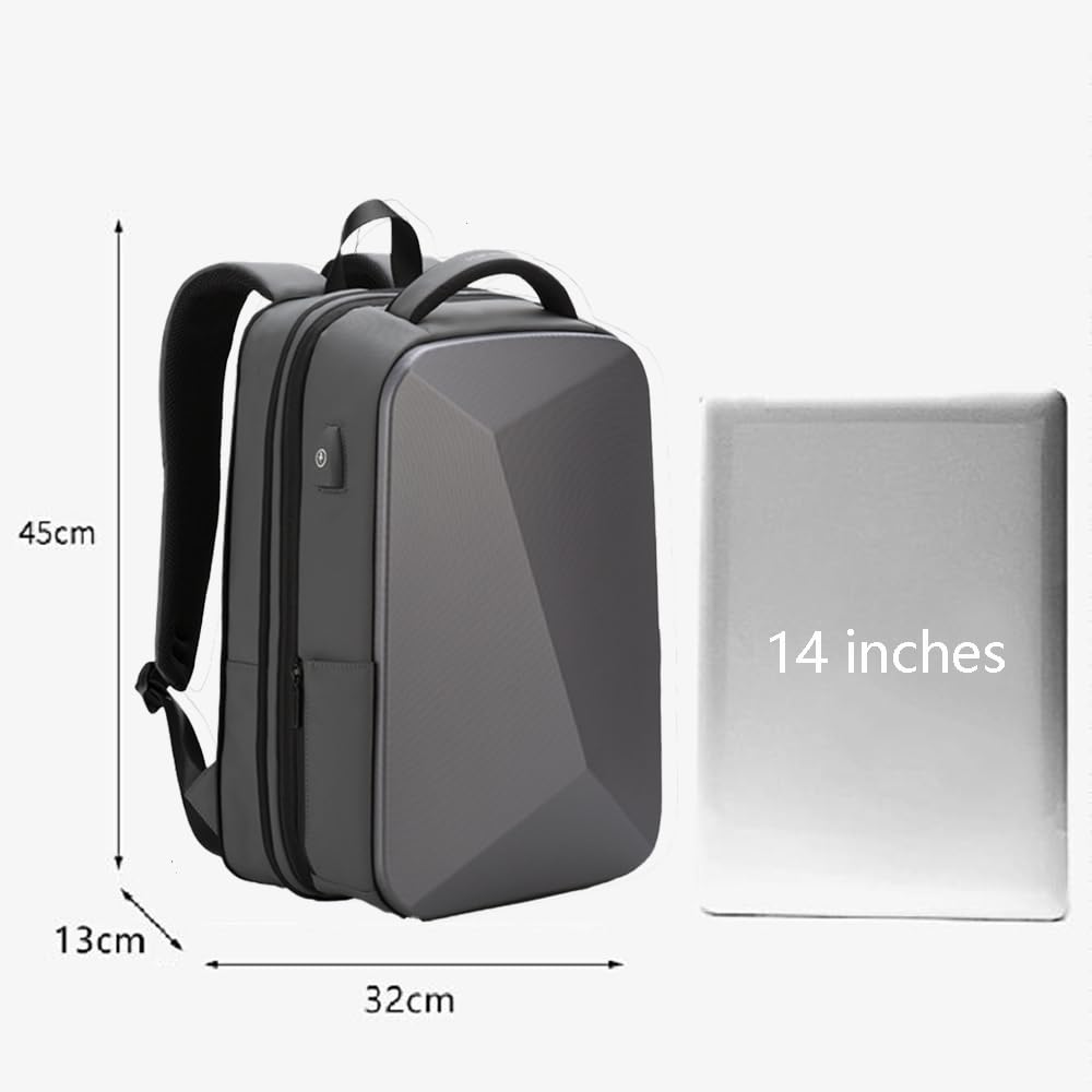 XINYASEE Zaino da lavoro da uomo, zaino impermeabile per laptop da 15,6”, guscio in EVA, zaino espandibile da viaggio antifurto. Dimensioni: 45 * 32 * 13 cm (Grigio)