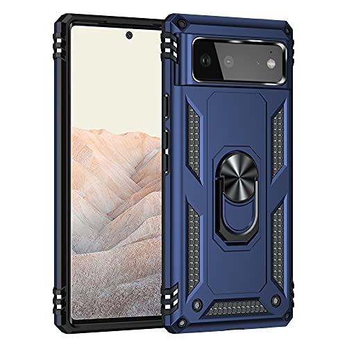 Korecase Compatible with Google Pixel 6 Case Heavy Duty Rugged Full Body Scratch Proof Shockproof Screen Camera Protection Built-in 360 Ring Kickstand Military Hard Cover for Men Women Blue