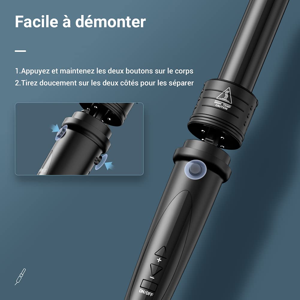 ELEHOT-Store Fer à Boucler Boucleur Céramique Fer à Friser 5 en 1 avec LCD Écran Multifonction Interchangeable boucleur a cheveux avec Gant ET-W301