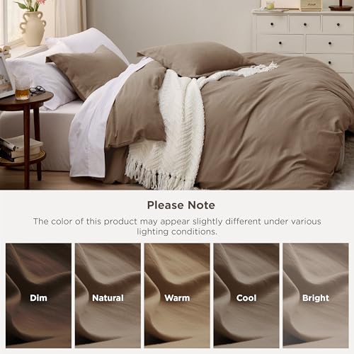 Image of Bedsure Coffee Duvet Cover King Size - 3 Pieces Prewashed Cotton-Like Extra Soft Bedding Set, Includes 1 Duvet Cover 104x90 Inches with Zipper Closure & 2 Pillow Shams, Comforter Not Included