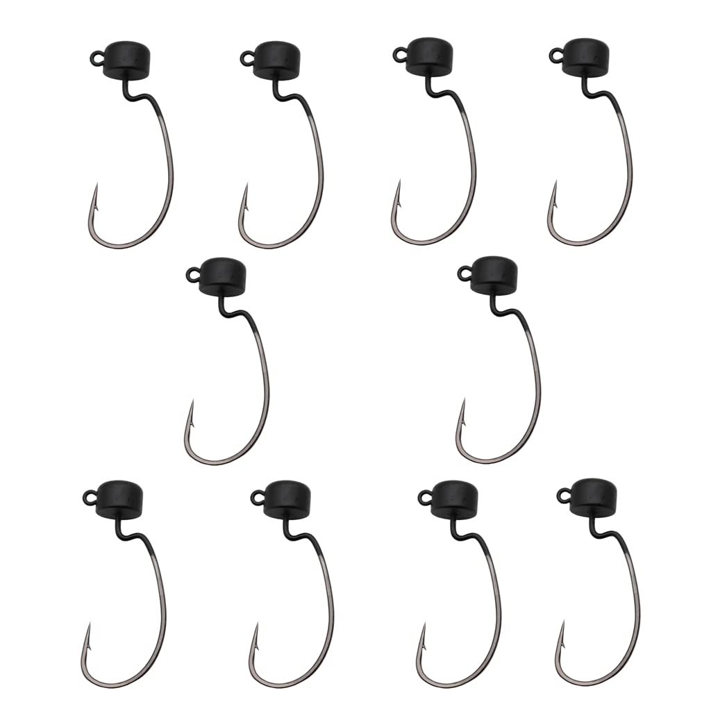 LOWIFAR Bass Hooks Ned Rig Finesse Shroom Jig Heads Fishing Mushroom Hooks Kit Head Crappie Jigs Hooks for Soft Lure (Black Ned Ewg-10pcs, 1/8oz-3.5g)