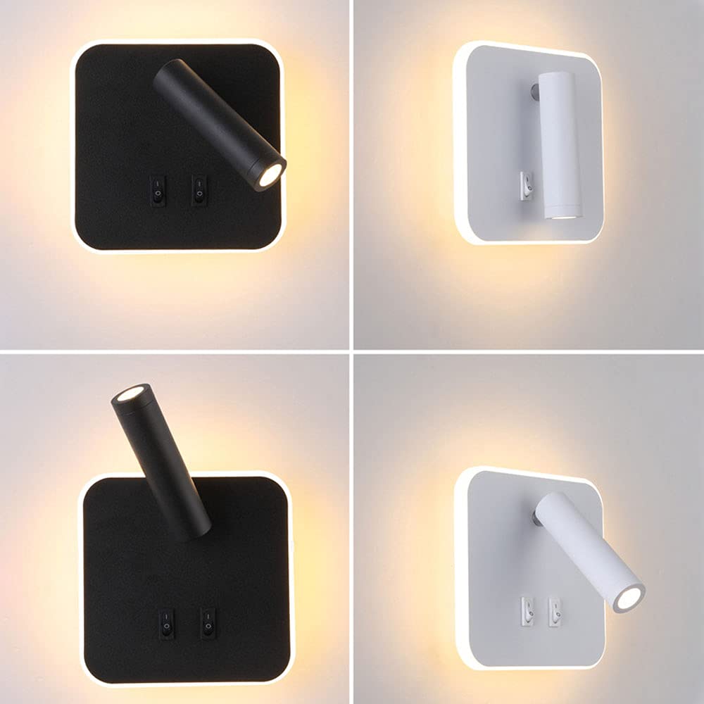 Siet Applique Murale réglable à Spot Mural à LED, Applique câblée avec Interrupteur, luminaires muraux rotatifs, tête de lit, Lampes de Lecture pour Salon, étude, Chambre à Coucher, Chevet