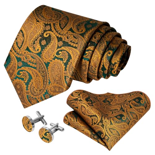 Image of 5PCS Mens Premium Silk Tie, Pocket Square, Cufflinks, Drilled Tie Ring and Lapel Pin Set for Wedding Groom Party