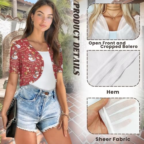 Image of Women's Shrug Short Sleeve Bolero Open Front Knit Party Tulle Cardigan Cropped Cardigan Shoulder Cover Up