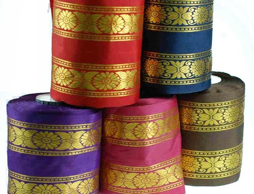 Ruban soie satin polyester bande galon motif Fleur,cachemire doré Neotrims,bordure vêtements traditionnel indien,sari,salwar kameez,artisanat,décoration.6 couleurs,10.5 mm