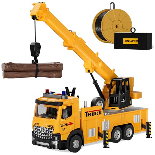 Mobile Crane Tow Truck Toy for Logging Farm Port Shipyard Building Bridge Construction Vehicles Engine Machine City Gravity Lifting Arm Kids Boys Age 3-5 4-7 Years Old Christmas Birthday Easter Gifts