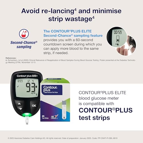 Image of Contour Plus Elite Blood Glucose Monitoring System (Glucometer with Contour Plus Blood Glucose Test Strip 25S Free) | with Bluetooth