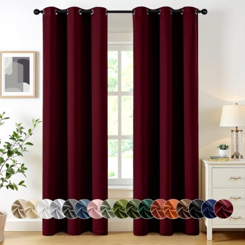 Image of MIULEE Christmas Blackout Curtains for Bedroom 2 Panels 40 inchx84 inch Burgundy | Thermal Insulated, Living Room Darkening Grommet Drapes, Noise Reducing, Light Blocking Window Treatments