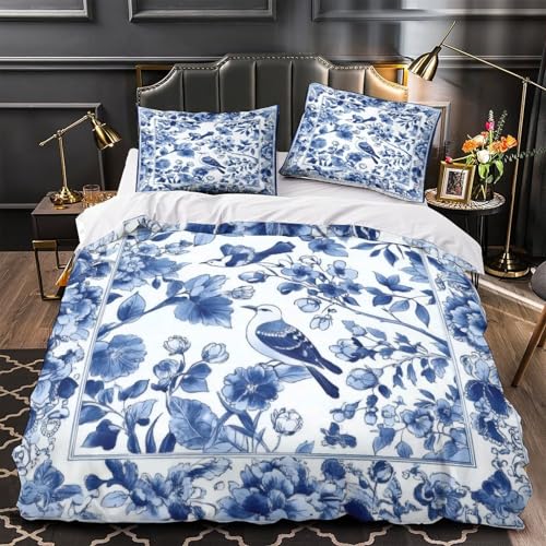 Housse de couette 3D oiseau bleu parure de lit microfibre 140x200