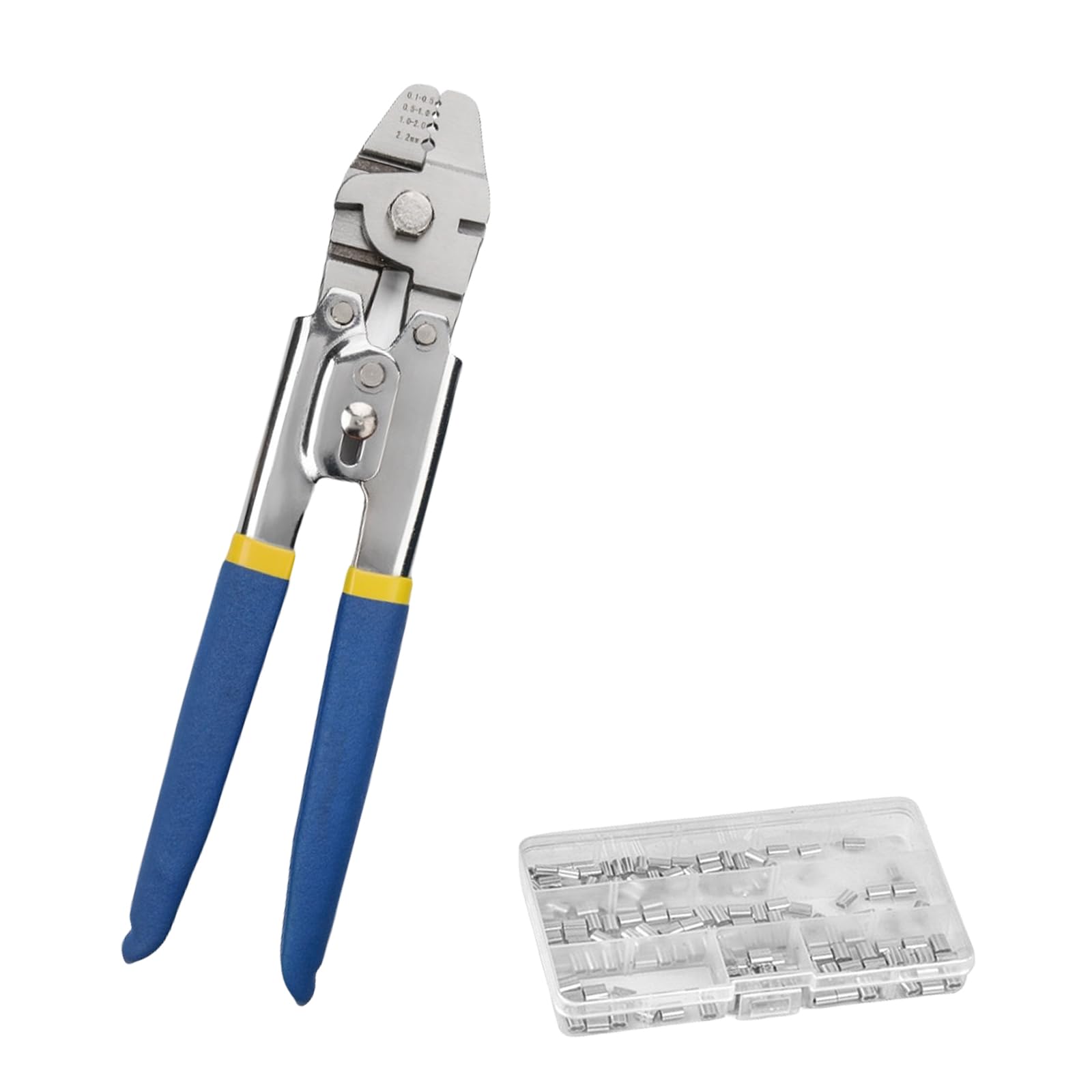 Wire Rope Crimping Tool Pliers Kits with Aluminum Rings Sleeves Up to 2.2mm for Electrical and Outdoor Use Wire Crimper Fishing Line Crimper