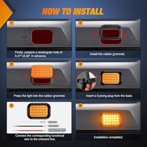 Image of Nilight 5 inch X 3 inch Rectangular Trailer Tail Light 2 PCS Amber 24 LED