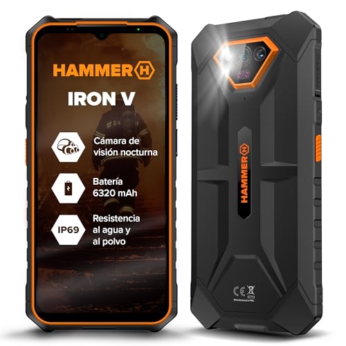 Hammer Iron V Smartphone Rugerizado 6,5″ 6320 mAh, 6GB RAM + 64GB, Android 13, Dual SIM, IP68/IP69K, NFC, Cámara 50 MP con Visión Nocturna