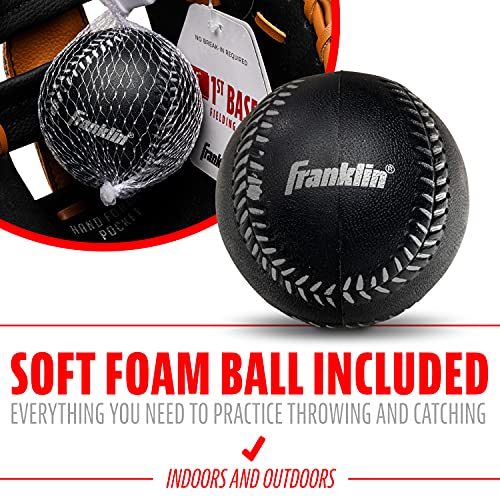 Franklin Sports Teeball Glove - Rtp Fielding Glove - Synthetic Leather Baseball Glove - Ready To Play Glove (Rtp) - 9.5 Inch Right Hand Throw - First Base - Black/Tan With Ball #TOP5