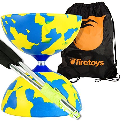 Jester Medium Diabolo (Y/Blu) with Aluminium Diablo Sticks (incl string) & FT Bag by Firetoys Diabolo by Firetoys Diabolo
