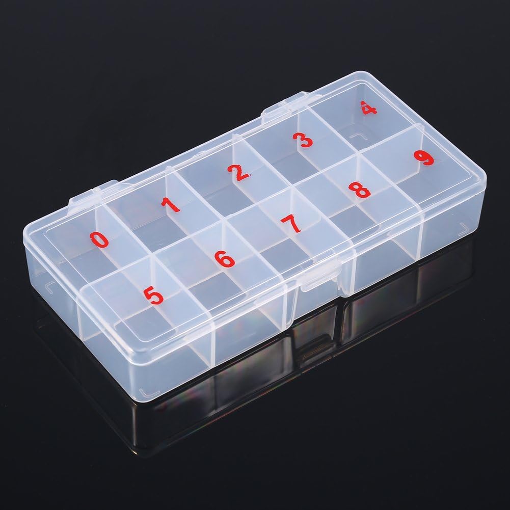 rubyface nail tip box false empty nails tips organizer storage, 10 number spaces storage case container nails box plastic grid for fingernails crystal, jewelry, accessories (white 1 pcs)