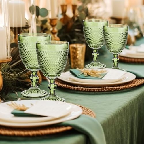 12-Pcs-10-oz-Wine-Glasses-Beads-Colored-Glass-Goblet-Crystal-Classic-Glassware-Embossed-Pattern-Vintage-Goblets-for-Party-Wedding-Friends-Family-Drinking-Water-BeverageGreen