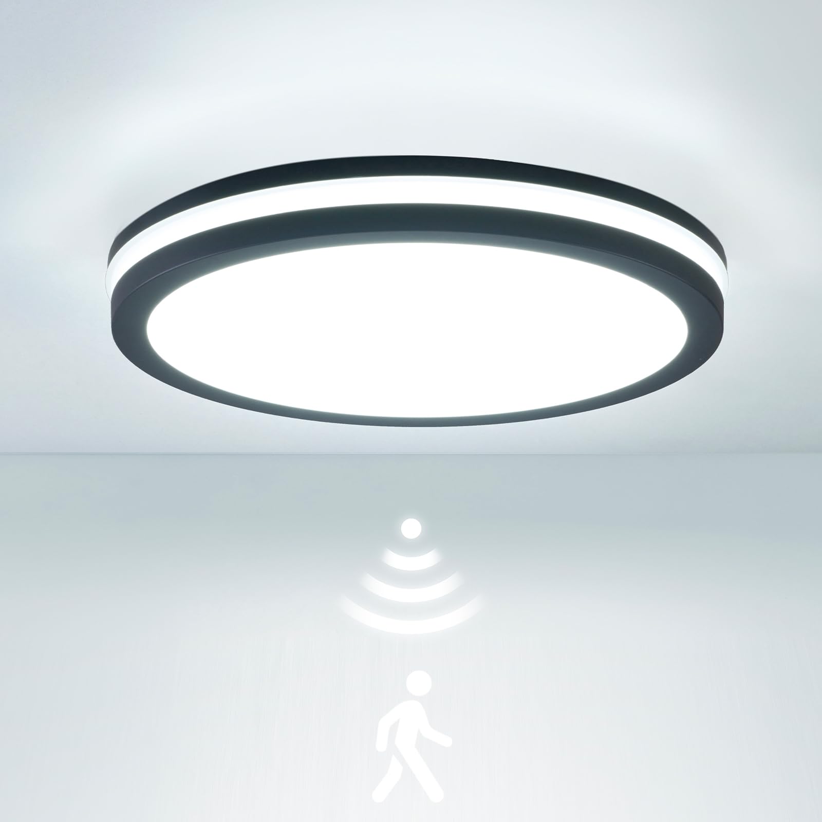LEZOE LED Deckenleuchte mit Bewegungsmelder IP65 Wasserdicht, 18W 2700lm 150(Lm/W) Sensor Deckenlampe 3000K/4000K/6500K Ideal für Bad, Feuchtraum, Garage, Treppen, Keller, Flur, Balkon, Diele Ø22cm