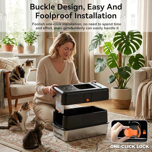 Arenero para gato de acero inoxidable con tapa y control de olores miniatura 5