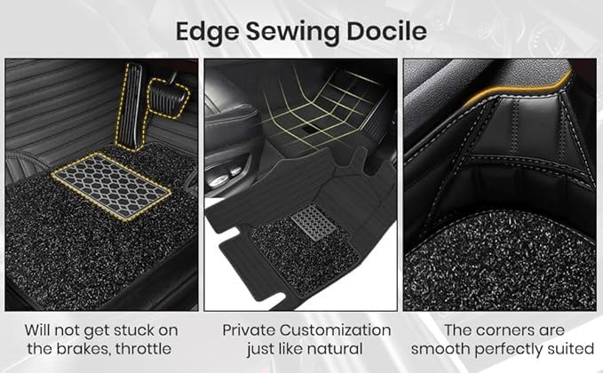 Image of 9D Premium Leatherette Car Foot Mat for Volkswagen Taigun || Luxury Leather with Grass Mat Complete Set || 100% Waterproof and Washable || Custom Fitted Car Floor Tray Mat - (Beige)