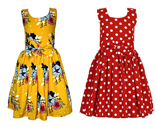 Image of Casual Frock for Baby Girls,Blue Printed and Olive Printed,Pack of 2