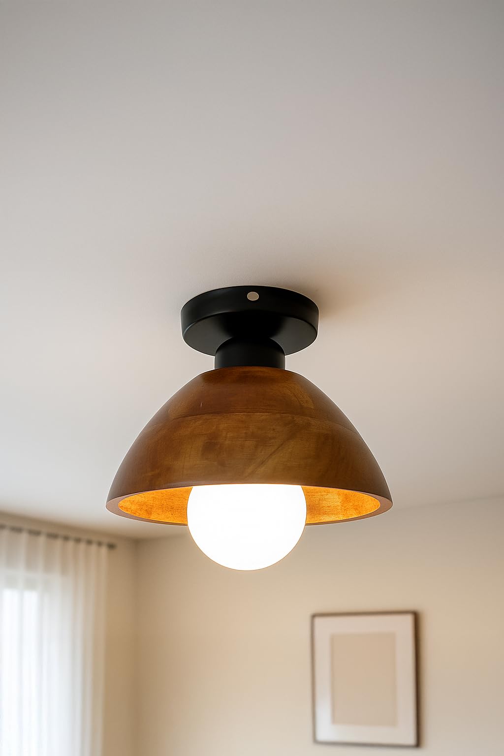 Wooden Handcrafted 6 Inch Ceiling Lights for Living Room | Walnut Dome Flush Mount Fixture | Modern Ceiling Lights for Hall & Living Room, Rustic Ceiling Lighting.