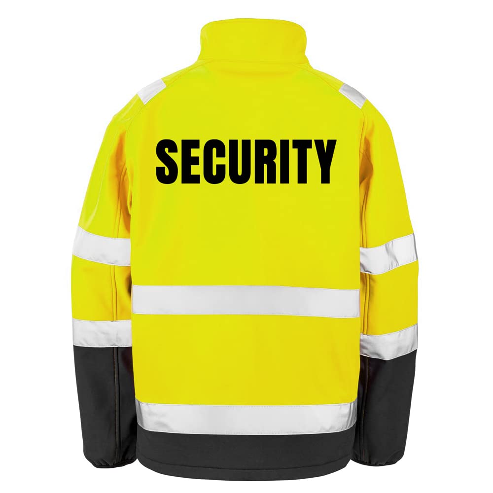 SECURITY Sicherheitsjacke GELB aus Softshell - Gelb Warnjacke nach EN ISO 20471 zertifiziert - Unisex und hochwertigem Reflektorstreifen