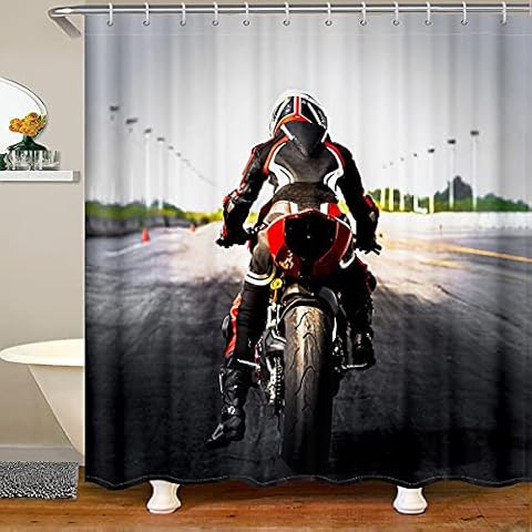 Loussiesd Motorrad Duschvorhang Textil Mit Haken Dreckiges Fahrrad Mikrofaser Duschvorhang 180x210cm Cover