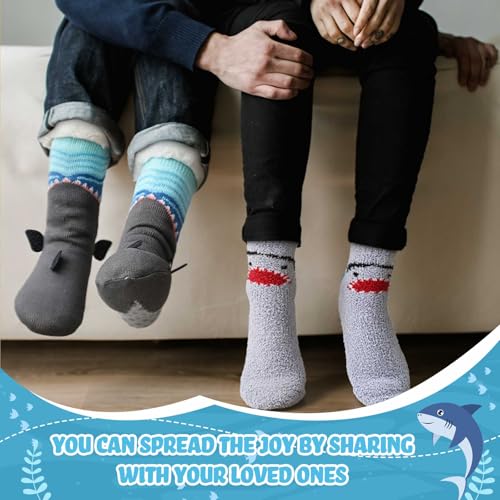 Image of Liitrsh 2 Pairs Fuzzy Slipper Socks with Grippers Animal Sock Sherpa Lining Warm Plush Animal Lover Gift for Valentine's Day