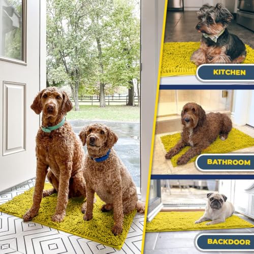 Image of Muddy Mat | Super Water Absorbent Door Mat Indoor, Microfiber Quick Dry Chenille Entryway Rug,Slip Resistant Front Door Mat,Indoor Mats for Entryway,Machine Washable Pet Rug, Lemon Yellow 30 inch x 60 inch