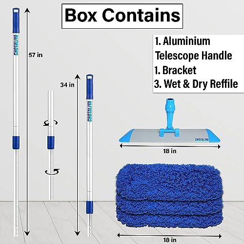 Image of Microfiber Dry Mop with 4.8 Feet Long Aluminium Handle Set 18 inch (with 3 REFFILE)