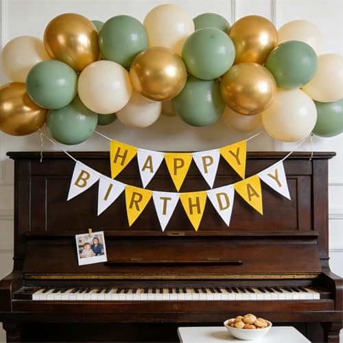 Image of Sage Green Gold Balloons - 50 pcs 12 inch Olive Green Sand White Metallic Gold Confetti Balloons for Birthday Baby Shower Wedding Bridal Shower Party Decorations