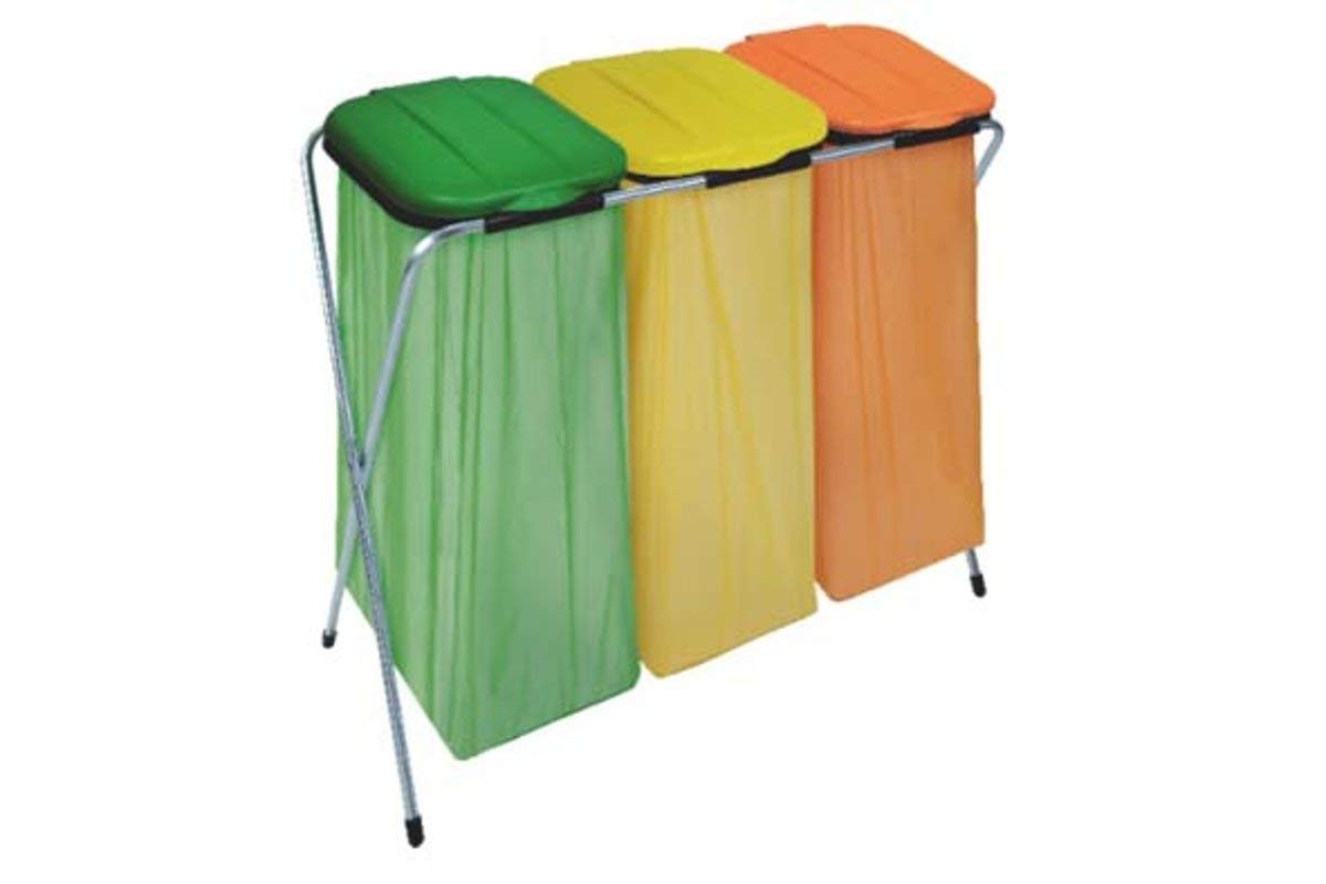 artex "Eco-Fix 3" Portasacchetto per la Raccolta Differenziata con Coperchi, 96 cm Lunghezza x 42 cm Larghezza x 78 cm Altezza, Verde/Giallo/Arancio