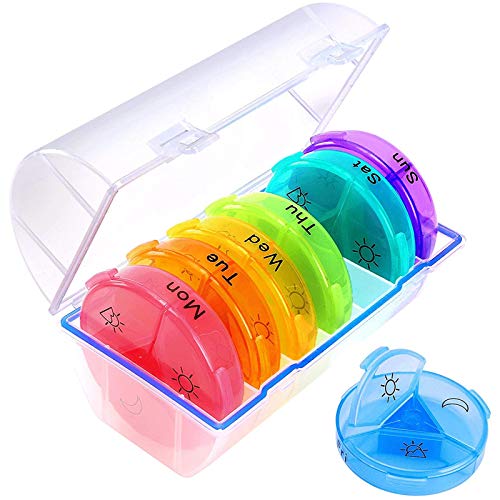 Anpole Pill Box 7 Day AM PM (3-Times-A-Day) Weekly Pill Box Case Travel Pill Organizer with Moisture-Proof Design for Purse and Pockets