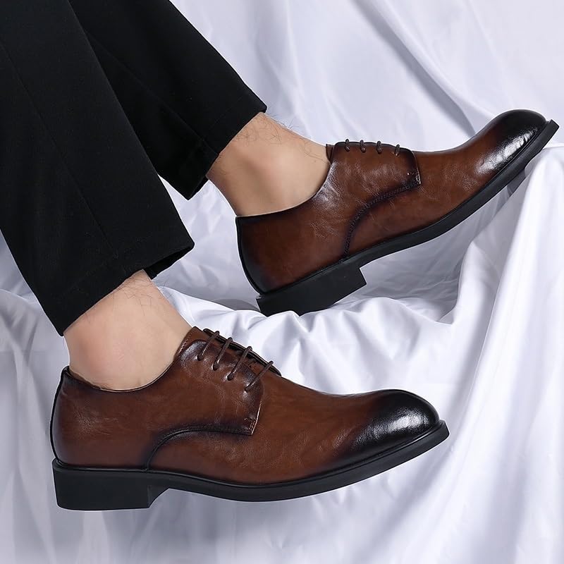 Casual Dress Shoes for Mens Formal Oxford Shoes for Men Lace Up Pointed Burnished Toe Leather Shoes Anti-Slip Rubber Sole Low Top Business3