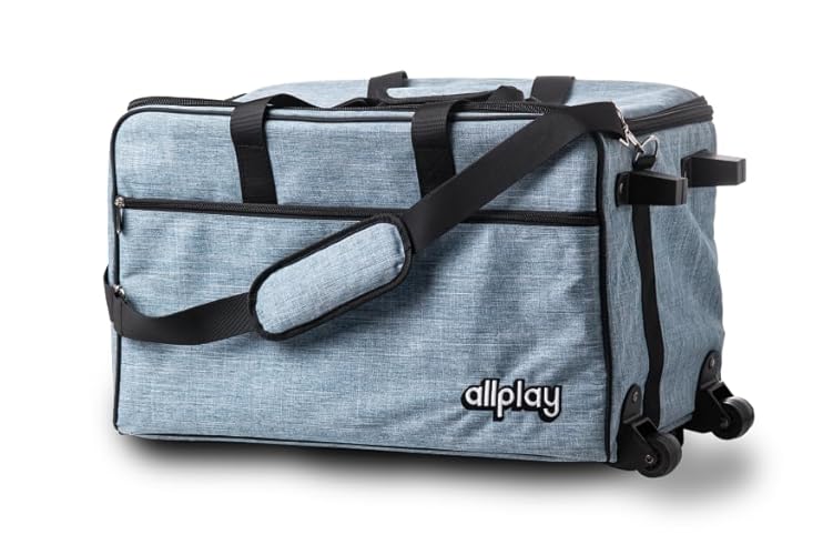 Allplay Rolling Board Game Bag - Fits 7 Standard Boxes - Suitcase/Backpack/Shoulder Strap/Carry Handle - Padded For Protection - Duffle Bag For Travel Or Game Night - Pocket For DND Accessories - Sky Blue