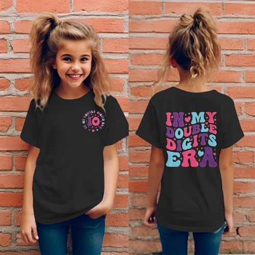 Image of IZYJOY in My Double Digits Era Shirts Girls 10th Birthday T-Shirts 10 Years Old Birthday Party Short Sleeve Summer Tee Tops