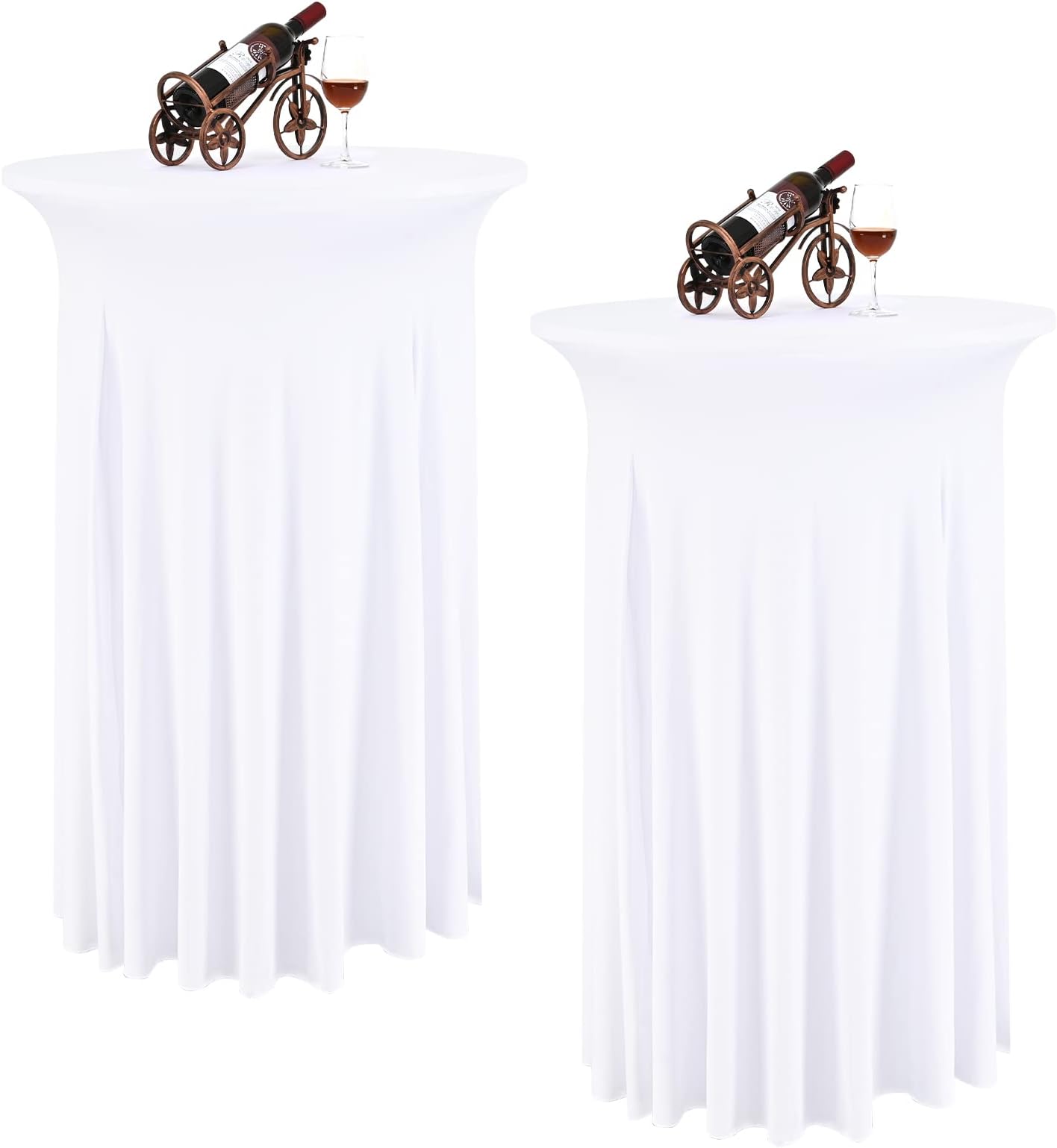LYAFS 2 Packs Round Cocktail Table Skirt 32"x 43" Spandex Stretch Cocktail Tablecloth with Wavy Drapes, White Spandex Fitted High Top Table Covers for Wedding Bar Party Birthday Banquet Table